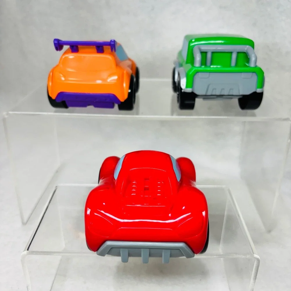 Set of 3 Chunky Toy Cars Sports Car Orange Racer Green Truck Kids Play Vehicles